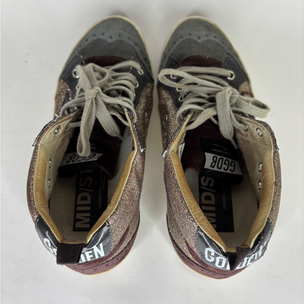 Golden Goose Green/Gold velour midstar Sneakers Silver Star Size 36 US 6 - Picture 11 of 16